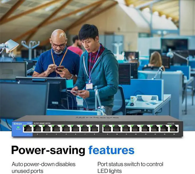 Alt view image 5 of 7 - Linksys LGS116 16 Port Gigabit Unmanaged Network Switch - Home / Office Ethernet Switch Hub with Metal Housing - Wall Mount or Desktop Ethernet Splitter, Easy Plug & Play Connection