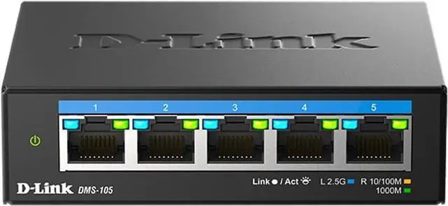 Main image of D-Link 5-Port 2.5GB Unmanaged Gaming Switch with 5 x 2.5G - Multi-Gig, Network, Fanless, Plug & Play (DMS-105),Black