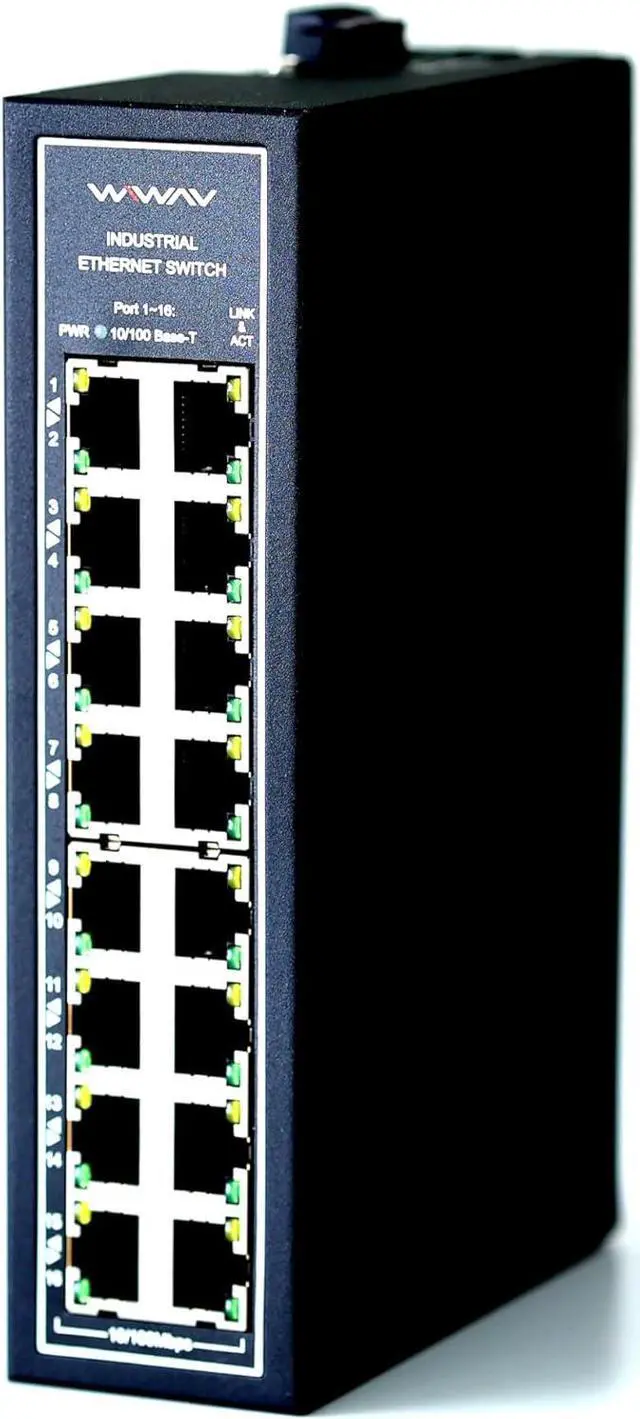Main image of WIWAV WDH-16ET-DC 10/100Mbps Unmanaged 16-Port Industrial Ethernet Switches with DIN Rail/Wall-Mount (UL Listed, Fanless, -30°C~75°C)