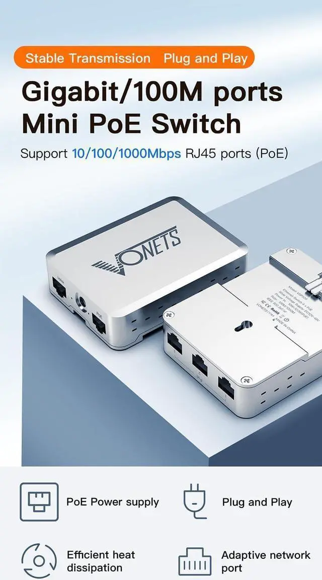Alt view image 2 of 7 - VONETS Industrial 5 Ports PoE Gigabit Switch Gigabit Ethernet Network Switch Ethernet RJ45 Splitter 10/100/1000M 4 PoE +1 Uplink Plug & Play Metal Design Universal for Network Devices VSP500