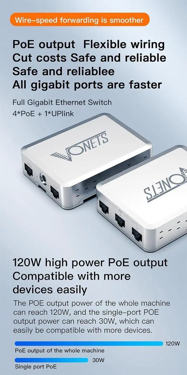 Alt view image 3 of 7 - VONETS Industrial 5 Ports PoE Gigabit Switch Gigabit Ethernet Network Switch Ethernet RJ45 Splitter 10/100/1000M 4 PoE +1 Uplink Plug & Play Metal Design Universal for Network Devices VSP500