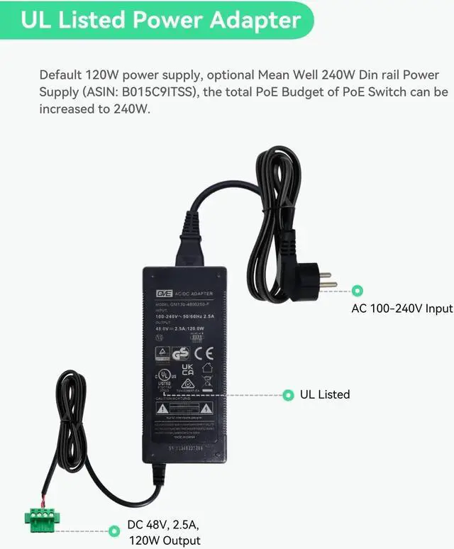 Alt view image 6 of 7 - LINOVISION Industrial 8-Port Full Gigabit POE++ Switch with 4 BT 90W PoE Ports, 2 Gigabit SFP Uplinks, POE Budget 120W, POE Watchdog, DIN-Rail POE Switch for PTZ Camera/POE Lighting/ POE Monitor
