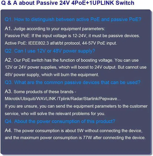 Alt view image 7 of 7 - Industrial Passive 24V 5 Ports PoE Switch, 10/100/1000Mbps, Black, DIN Rail Mount, AUTO, 12-24V Input 24V Output