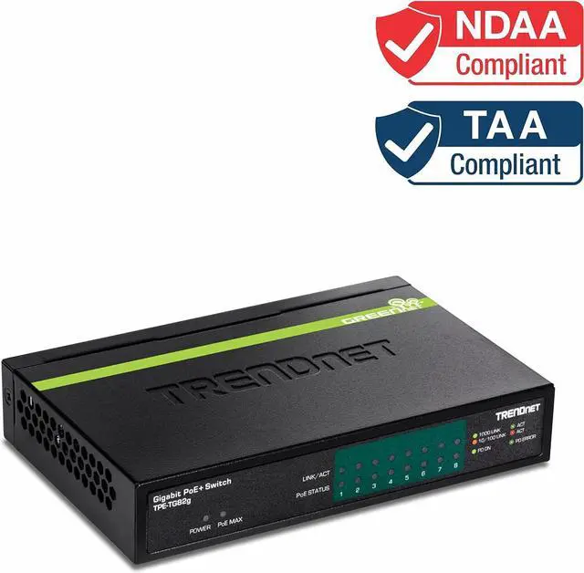 Alt view image 3 of 7 - TRENDnet 8-Port GREENnet Gigabit PoE+ Switch, Supports + Devices, 61W Budget, 16Gbps Switching Capacity, Data & Power Via Ethernet to Access Points & IP Cameras, Black, TPE-TG82G