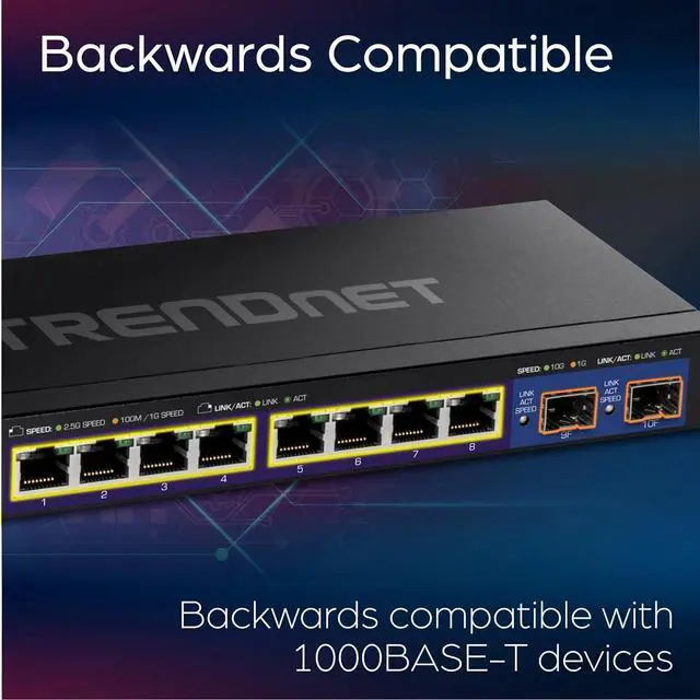Alt view image 4 of 7 - TRENDnet 10-Port Multi-Gig Web Smart Switch, TEG-3102WS, 8 x 2.5GBASE-T Ports, 2 x 10G SFP+ Slots, Ethernet Splitter, Metal Housing, NDAA & TAA Compliant, Lifetime Protection, Black