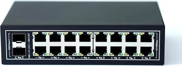 Alt view image 3 of 5 - WIWAV WDH-16ET2GF-DC 10/100Mbps Unmanaged 18-Port Industrial Ethernet Switches with DIN Rail/Wall-Mount (UL Listed,Fanless,-30~75)
