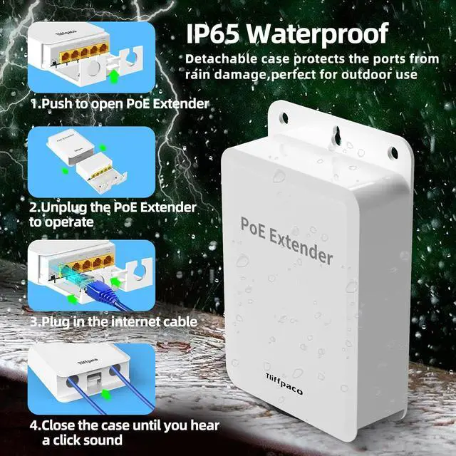 Alt view image 4 of 7 - Tliffpaco Outdoor Gigabit PoE Extender, 5 Port PoE Repeater, 90W in 60W Out PoE Switch, Waterproof, Vlan, IEEE802.3af/at/bt Extend Additional 100m(328ft), 10/100/1000Mbps, Wall Mount Plug and Play