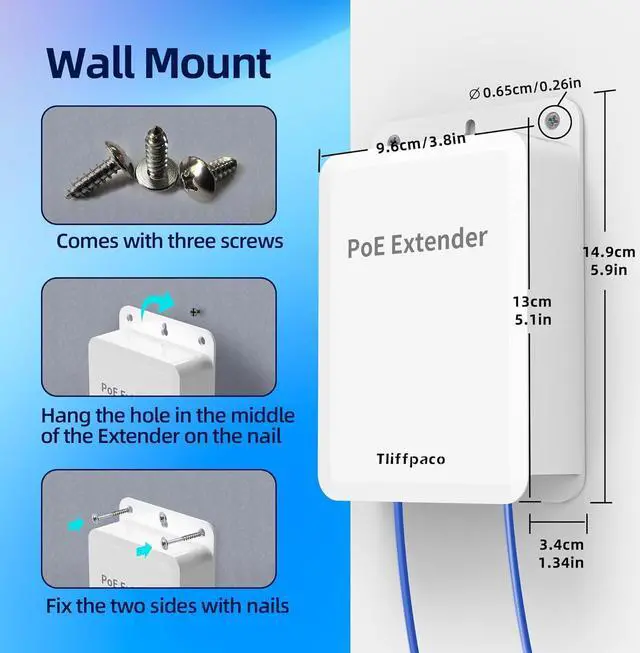Alt view image 7 of 7 - Tliffpaco Outdoor Gigabit PoE Extender, 5 Port PoE Repeater, 90W in 60W Out PoE Switch, Waterproof, Vlan, IEEE802.3af/at/bt Extend Additional 100m(328ft), 10/100/1000Mbps, Wall Mount Plug and Play