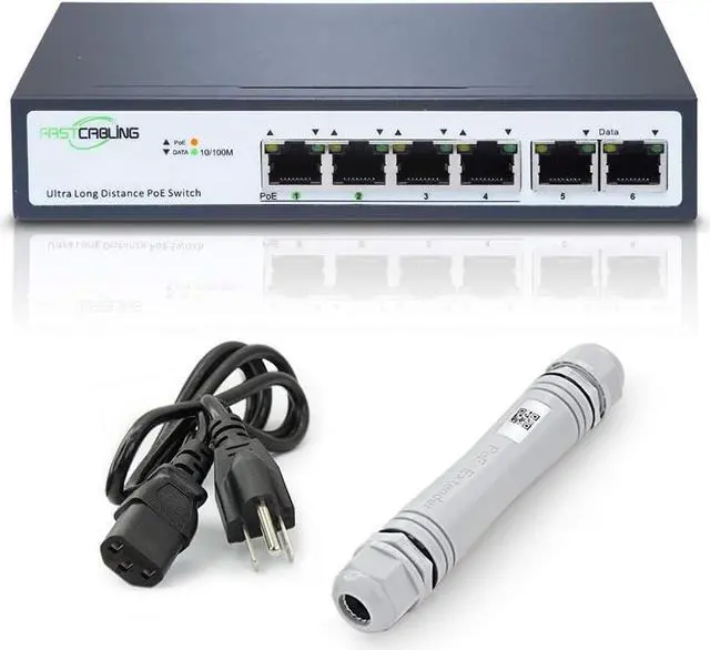 Alt view image 4 of 7 - 1500ft Long Range PoE+ Switch, PoE Extension with Continuous Run of cat5e/cat6, Fast Ethernet 10/100Mbps, 30W IEEE802.3at/af