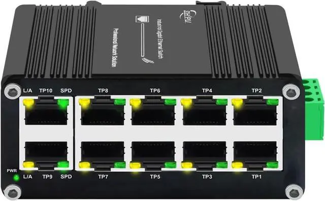 Main image of Ndarepoo Mini Industrial 10 Ports Gigabit Ethernet Switch Hardened RJ45 10/100/1000Mbps Din Rail Mount Switch 12~48V DC