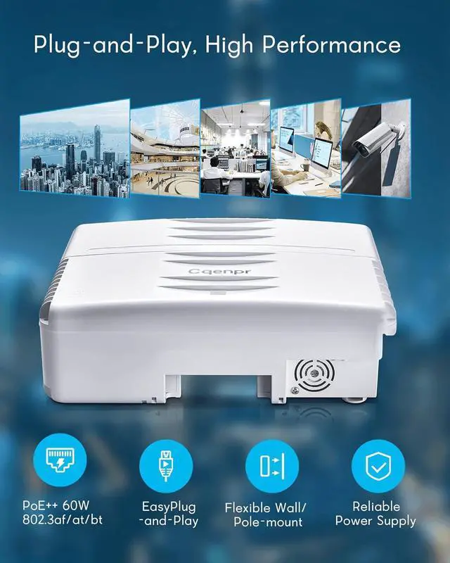 Alt view image 4 of 7 - Outdoor Poe Switch with 8 Port Poe+2G Uplink+1SFP Slot, IEEE802.3af/at/bt, All-in-One Box, 60W PoE++, 120W High Power Output, Play & Plug, Fan-Less Unmanaged, AI Watchdog.