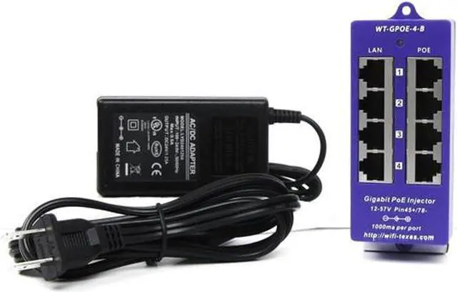 Main image of PoE Texas 4 Port 24V Passive PoE Injector with 24V 30W UL/FCC Certified Power Supply - Gigabit Injector - Passive Power Over Ethernet Multi Port PoE Adapter for Ubiquiti, Mikrotik, 24 Volt PoE Devices