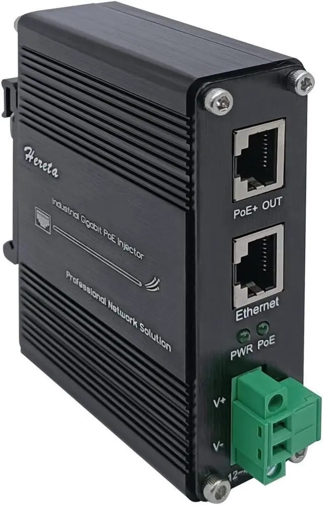 Main image of Hardened Industrial Gigabit PoE+ Injector 12-48VDC Input with DIN-Rail and Wall Mount Connecting The IEEE 802.3 af/at PoE Device (30W)