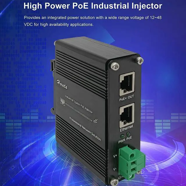 Alt view image 3 of 7 - Hardened Industrial Gigabit PoE+ Injector 12-48VDC Input with DIN-Rail and Wall Mount Connecting The IEEE 802.3 af/at PoE Device (30W)