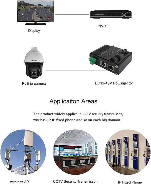 Alt view image 4 of 7 - Hardened Industrial Gigabit PoE+ Injector 12-48VDC Input with DIN-Rail and Wall Mount Connecting The IEEE 802.3 af/at PoE Device (30W)