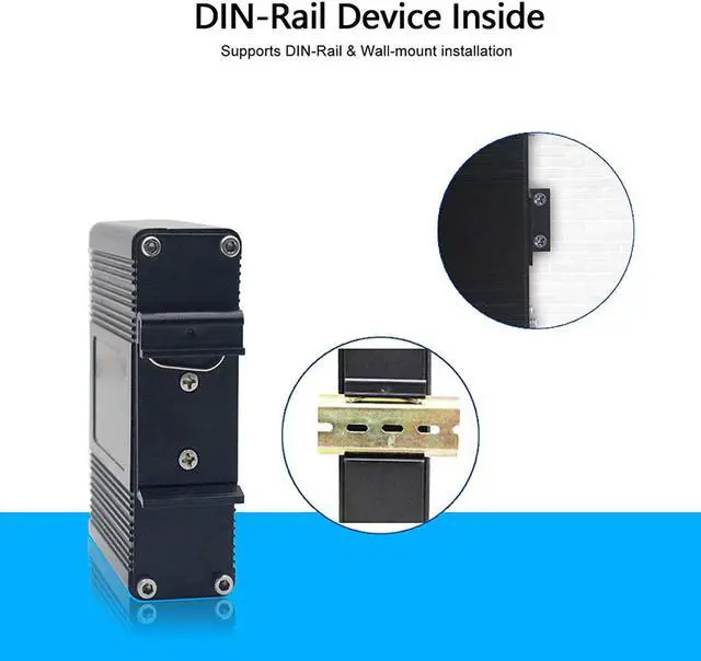 Alt view image 7 of 7 - Hardened Industrial Gigabit PoE+ Injector 12-48VDC Input with DIN-Rail and Wall Mount Connecting The IEEE 802.3 af/at PoE Device (30W)