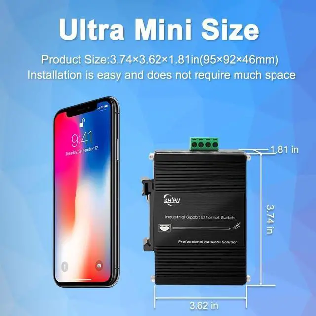 Alt view image 4 of 6 - Ndarepoo Mini Industrial 10 Ports Gigabit Ethernet Switch Hardened RJ45 10/100/1000Mbps Din Rail Mount Switch 12~48V DC