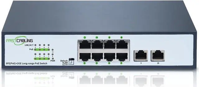 Main image of 1500ft 8 Port Long Range PoE+ Switch, PoE Extension with Continuous Run of cat5e/cat6, Fast Ethernet 10/100Mbps, 30W IEEE802.3at/af