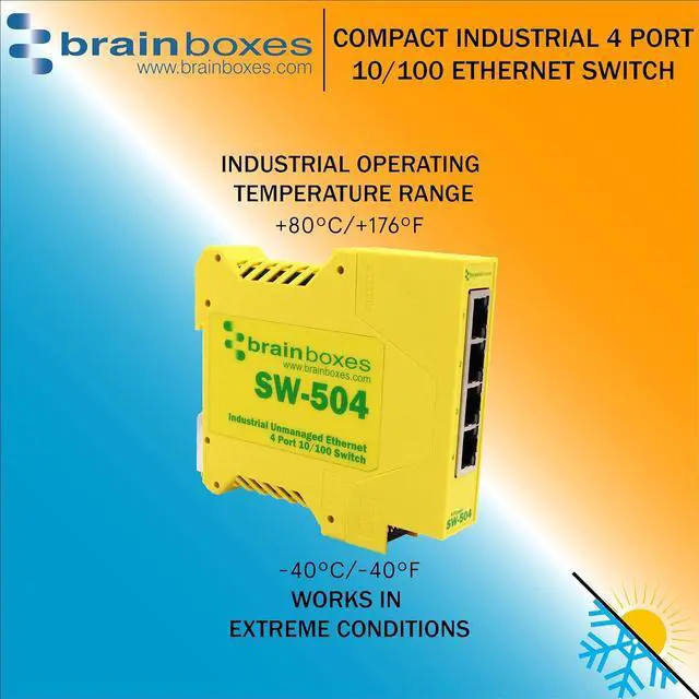 Alt view image 3 of 6 - Brainboxes Switch - 4 Ports - DIN Rail mountable (SW-504)