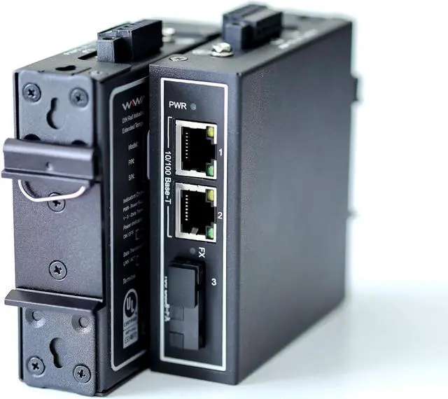 Alt view image 6 of 6 - WIWAV WDH-2ET1FX-DC 10/100Mbps 3-Port Industrial Ethernet Media Converter with DIN Rail/Multi-Mount(UL Listed,Pack of 2,Fanless,-30~75)