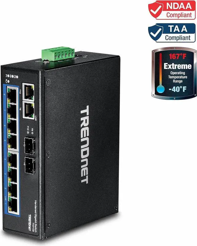Alt view image 3 of 7 - TRENDnet 10-Port Hardened Industrial Gigabit DIN-Rail Switch, DIN-Rail and Wall mounts Included, Dual redundant, RJ-45/SFP, Lifetime Protection, TI-G102