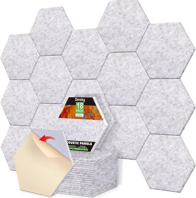 Main image of 18 Pack Hexagon Acoustic Panels, 12" X 10" X 0.4" High Density Sound Absorbing Panels Soundproof Wall Panels For Home Sound proof Insulation Beveled Edge Studio Treatment Tiles (Gray)