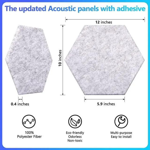 Alt view image 3 of 7 - 18 Pack Hexagon Acoustic Panels, 12" X 10" X 0.4" High Density Sound Absorbing Panels Soundproof Wall Panels For Home Sound proof Insulation Beveled Edge Studio Treatment Tiles (Gray)