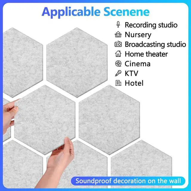 Alt view image 7 of 7 - 18 Pack Hexagon Acoustic Panels, 12" X 10" X 0.4" High Density Sound Absorbing Panels Soundproof Wall Panels For Home Sound proof Insulation Beveled Edge Studio Treatment Tiles (Gray)