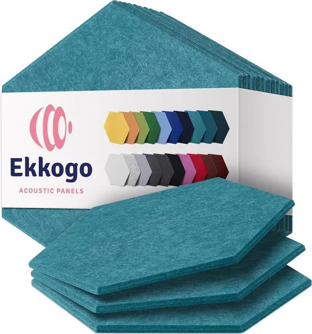Main image of Ekkogo Acoustic Panels 12-Pack Soundproof Wall Panels 14''X13''X0.4'' Sound Panels High Density Sound Dampening Panels - [Light Turquoise Hexagon]