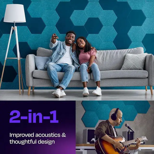 Alt view image 2 of 6 - Ekkogo Acoustic Panels 12-Pack Soundproof Wall Panels 14''X13''X0.4'' Sound Panels High Density Sound Dampening Panels - [Light Turquoise Hexagon]