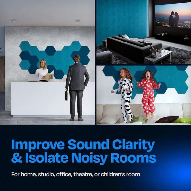 Alt view image 4 of 6 - Ekkogo Acoustic Panels 12-Pack Soundproof Wall Panels 14''X13''X0.4'' Sound Panels High Density Sound Dampening Panels - [Light Turquoise Hexagon]