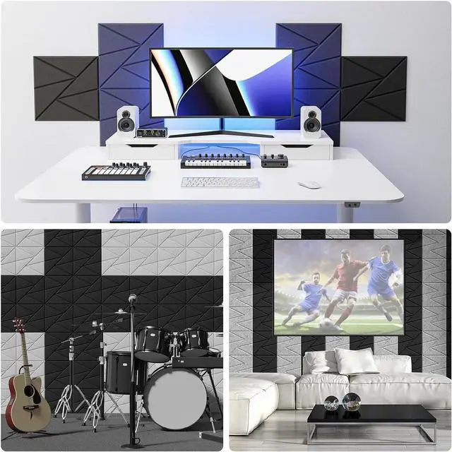Alt view image 4 of 6 - 22 pack Acoustic Panels With Self-Adhesive, 12"X 12"X 0.4"Sound Proof Foam Panels, Sound Panels High Density, Soundproof Wall Panels for Home Studio Office-Black