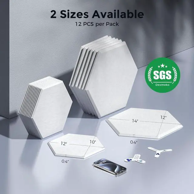 Alt view image 7 of 7 - Dexmoko Self-Adhesive Acoustic Panels [390 lbs/yd³ Ultra-High Density], 2nd Generation Sound Absorbing Panel, Professional Level Sound Panel, Polyester Soundproof Foam [Size M, Orange & Moon Grey]