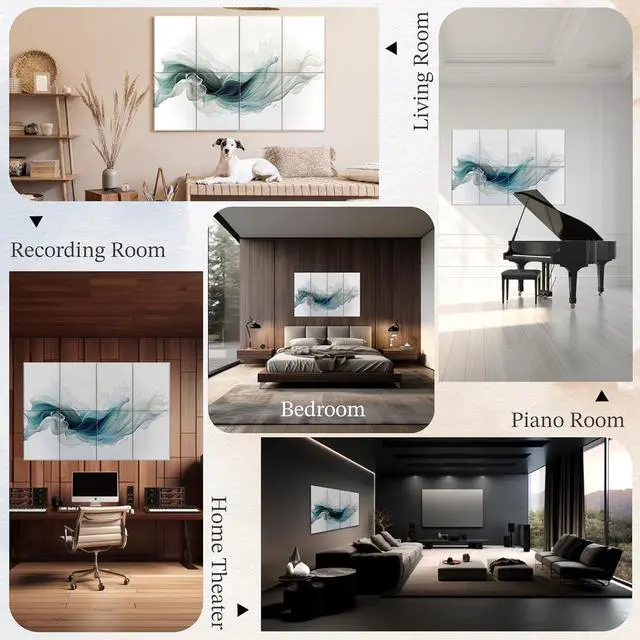 Alt view image 5 of 6 - Soon Global 8-Pack Acoustic Panels, Soundproof Wall Panels, 48 X 32 Inches Sound Absorbing Panels, Decorative Acoustical Wall Panels, Acoustic Treatment for Recording Studio, Ethereal Illumination