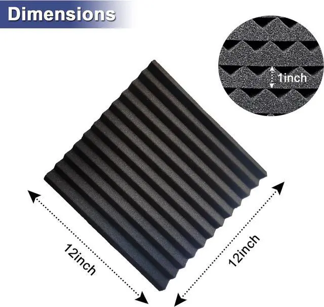 Alt view image 2 of 7 - WENGWEI 52 Pack Acoustic Foam Panels,1" x 12" x 12"Acoustic Wedge Studio Foam Sound Absorption Wall Panels (Black)