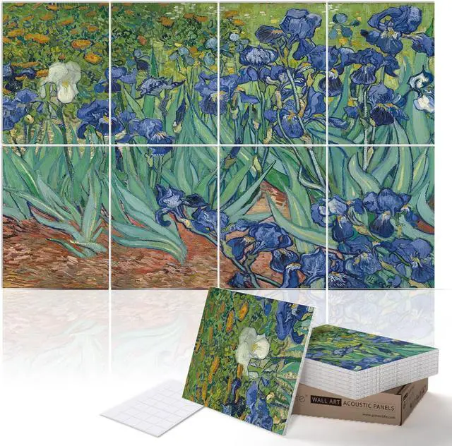 Main image of PINWELIFE® Wall Art Acoustic Panels, Sound Proof Absorbing Panels for Home/Office, Decorative Absorbing Dampening, Noise and Echo Cancelling (48"x32", Van Gogh_Irises)