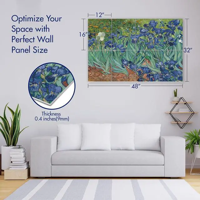 Alt view image 2 of 7 - PINWELIFE® Wall Art Acoustic Panels, Sound Proof Absorbing Panels for Home/Office, Decorative Absorbing Dampening, Noise and Echo Cancelling (48"x32", Van Gogh_Irises)