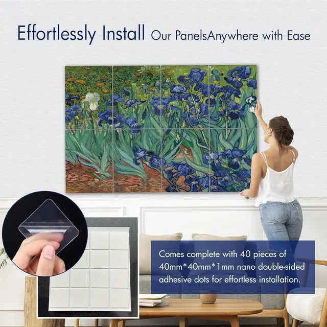 Alt view image 3 of 7 - PINWELIFE® Wall Art Acoustic Panels, Sound Proof Absorbing Panels for Home/Office, Decorative Absorbing Dampening, Noise and Echo Cancelling (48"x32", Van Gogh_Irises)