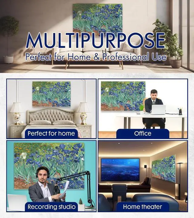 Alt view image 5 of 7 - PINWELIFE® Wall Art Acoustic Panels, Sound Proof Absorbing Panels for Home/Office, Decorative Absorbing Dampening, Noise and Echo Cancelling (48"x32", Van Gogh_Irises)