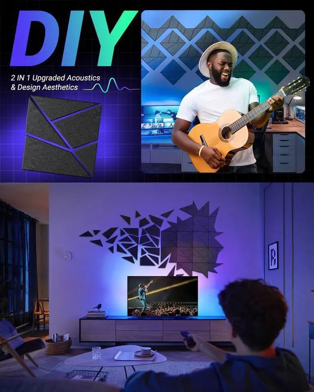 Alt view image 2 of 7 - Soundproof Wall Panels 18 Pack, Decorative Acoustic Panels with Noise Reduction, Self-Adhesive & Easy to Cut for Room, Studio, Apartment, Home Theater, Gaming Room (12"x12"x0.4", Black)