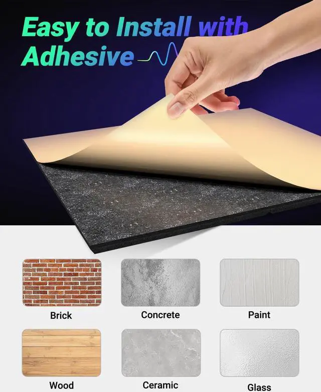 Alt view image 5 of 7 - Soundproof Wall Panels 18 Pack, Decorative Acoustic Panels with Noise Reduction, Self-Adhesive & Easy to Cut for Room, Studio, Apartment, Home Theater, Gaming Room (12"x12"x0.4", Black)