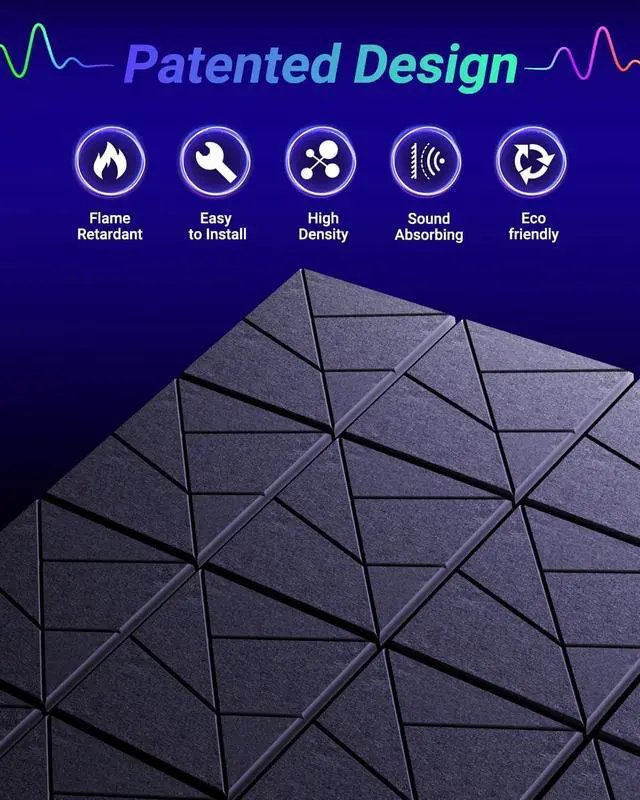 Alt view image 4 of 7 - Soundproof Wall Panels 18 Pack, Decorative Acoustic Panels with Noise Reduction, Self-Adhesive & Easy to Cut for Room, Studio, Apartment, Home Theater, Gaming Room (12"x12"x0.4", Black)