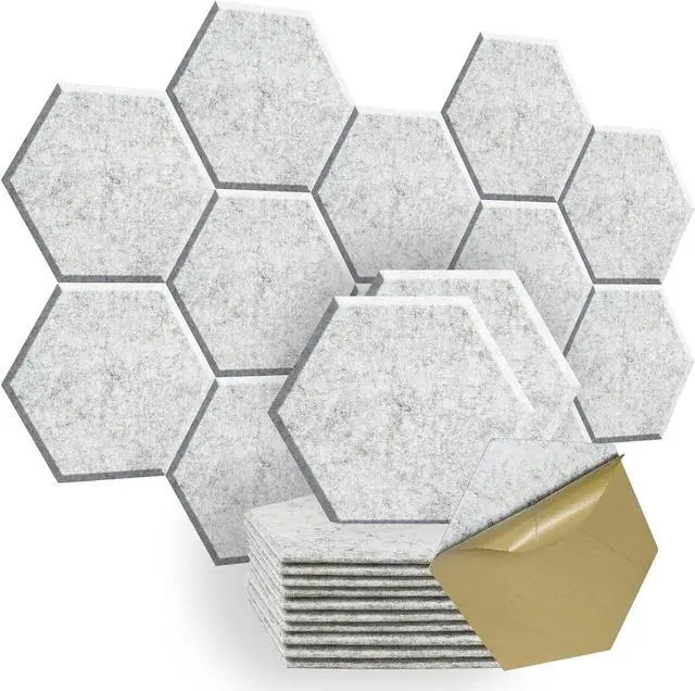 Main image of SHJADE Self-Adhesive Acoustic Panels, 12 Pcs 12" X 10" X 0.4" Sound Absorbing Panels, High Density Hexagon Acoustical Wall Padding(Silver Grey)