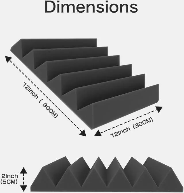 Alt view image 2 of 6 - JBER 24Pack Sound Proof Foam Panels, 2" X 12" X 12" Self-Adhesive Acoustic Wall Paddings for Home Office Studios (Black)