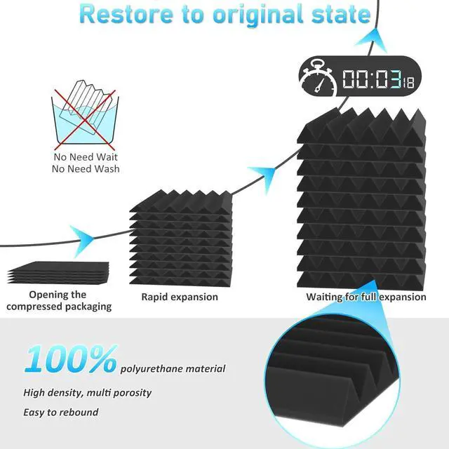 Alt view image 3 of 6 - JBER 24Pack Sound Proof Foam Panels, 2" X 12" X 12" Self-Adhesive Acoustic Wall Paddings for Home Office Studios (Black)
