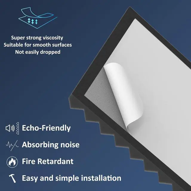 Alt view image 4 of 6 - JBER 24Pack Sound Proof Foam Panels, 2" X 12" X 12" Self-Adhesive Acoustic Wall Paddings for Home Office Studios (Black)