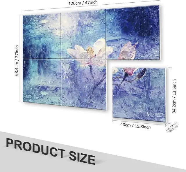 Alt view image 2 of 7 - JBER Art Acoustic Panels, 6 Pack Self-Adhesive Large Wall Art Paintings for Wall Decoration, Sound Absorbing Panels for Recording Studio, Living room, Bathroom, Office, 47.2"×27" (Magnolia)