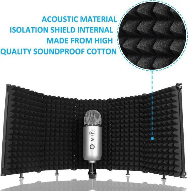 Alt view image 2 of 7 - Mic Isolation Shield - Portable Studio Acoustic Sound Shield with Absorbing Foam for Microphone, Reflection Filter for Home Voice Studio (5 Panels) YOUSHARES