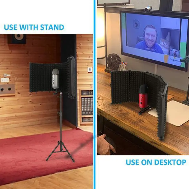 Alt view image 5 of 7 - Mic Isolation Shield - Portable Studio Acoustic Sound Shield with Absorbing Foam for Microphone, Reflection Filter for Home Voice Studio (5 Panels) YOUSHARES