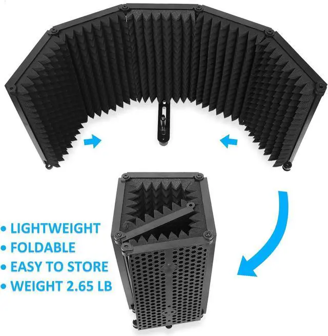 Alt view image 4 of 7 - Mic Isolation Shield - Portable Studio Acoustic Sound Shield with Absorbing Foam for Microphone, Reflection Filter for Home Voice Studio (5 Panels) YOUSHARES